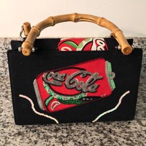 Coca Cola Black and Red Handbag with Bamboo Handle